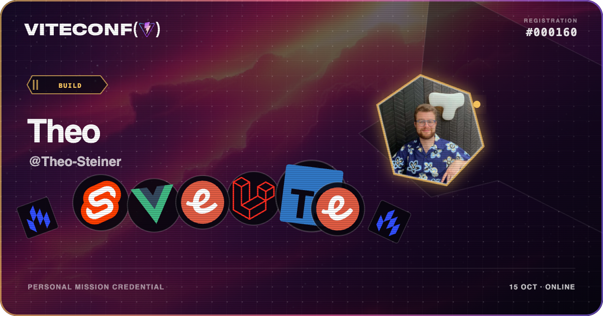 Theo's ViteConf 2026 mission credential