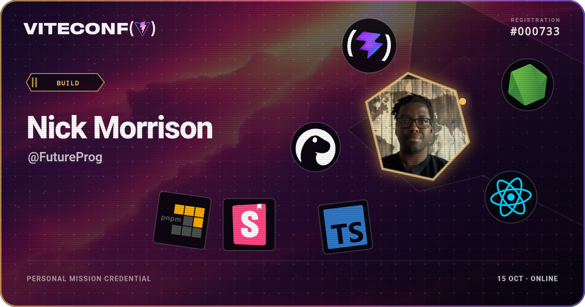 Nick Morrison's ViteConf 2026 mission credential