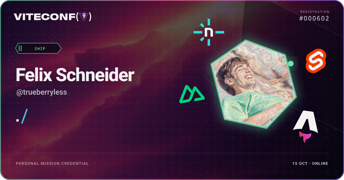 Felix Schneider's ViteConf 2026 mission credential