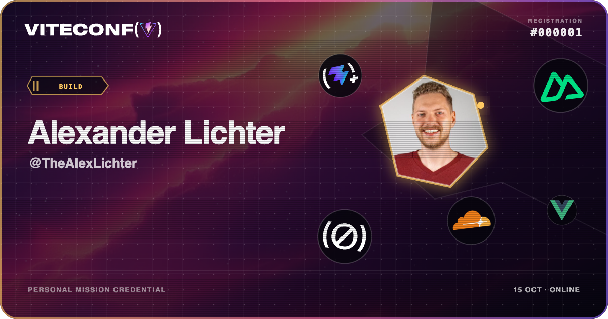 Alexander Lichter's ViteConf 2026 mission credential