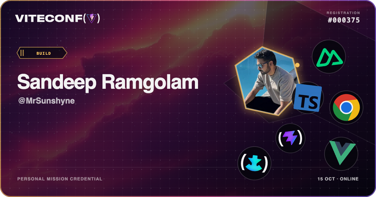 Sandeep Ramgolam's ViteConf 2026 mission credential