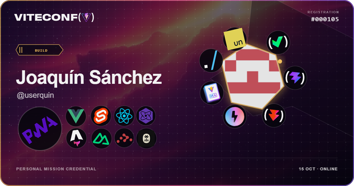 Joaquín Sánchez's ViteConf 2026 mission credential
