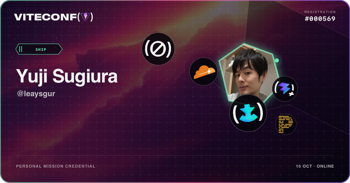 Yuji Sugiura's ViteConf 2026 mission credential