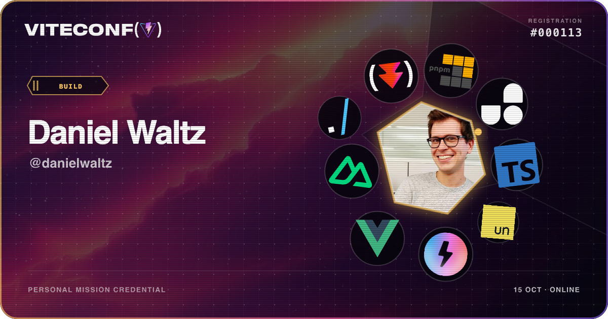 Daniel Waltz's ViteConf 2026 mission credential