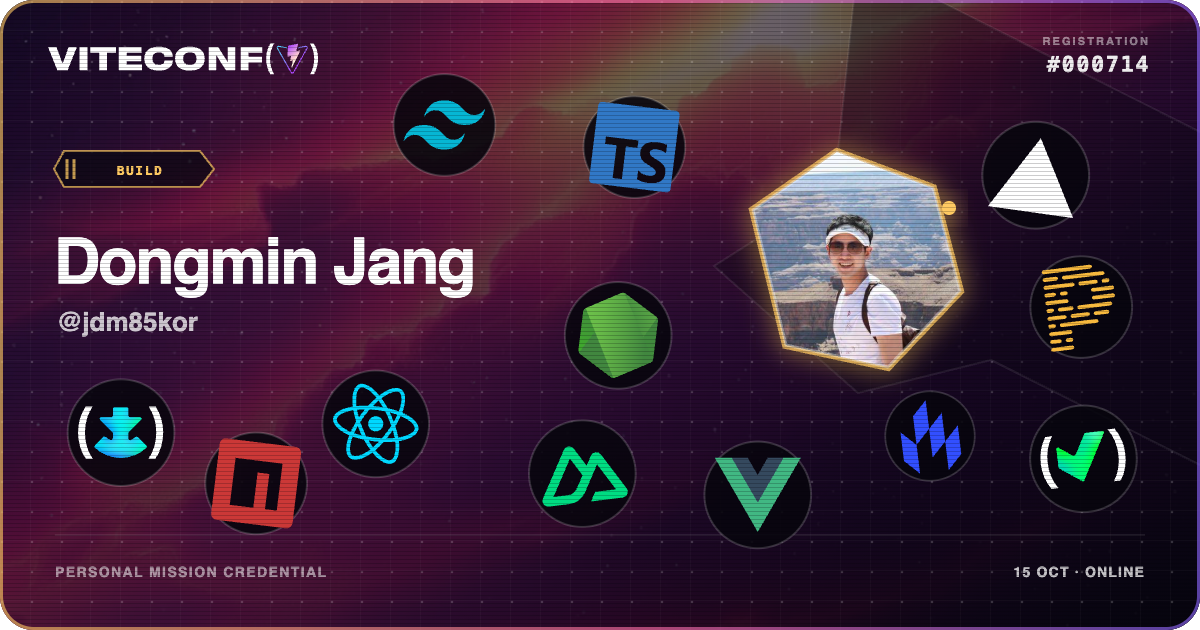 Dongmin Jang's ViteConf 2026 mission credential